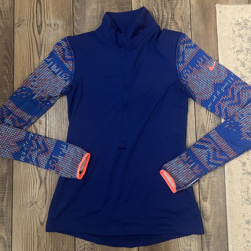 Nike Pro Dri-Fit 1/2 Zip Longsleeve Pullover - Blue & Coral - Womens Small